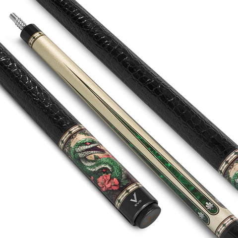 EVO Beast Emerald Cobra Carbon Fiber Pool Cue Stick, Low Deflection Pool Stick with 3/8-8 Pin Joint, 12.5mm Tip, TIME Standard tip, Microfiber Leather Wrap