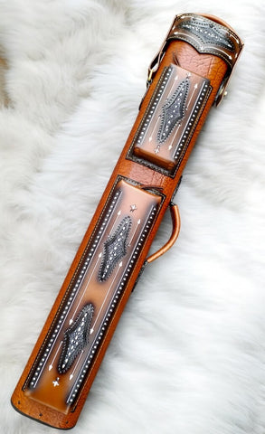 Volturi Brogue 1 Genuine Leather Hand Tooled Leather Cue Case Tan/Tan Sting Ray Accents 3x6