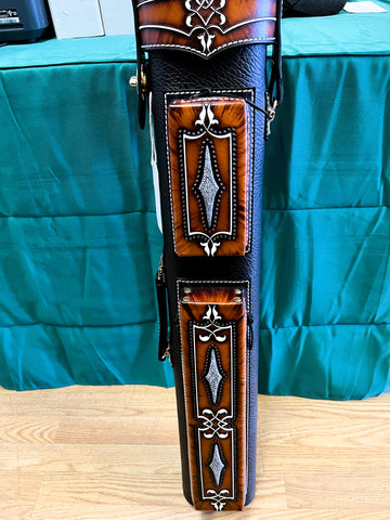 Volturi Genuine Leather Hand Tooled Leather Cue Case Sting Ray Accents 4x8