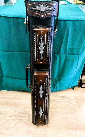 Volturi Brogue 1 Genuine Leather Hand Tooled Leather Cue Case Black/Tan Sting Ray Accents  4x8