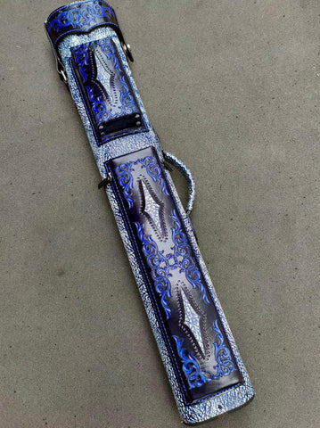 Volturi Strata Genuine Leather Hand Tooled Leather Cue Case Blue 4x8