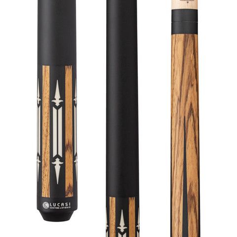 Lucasi Custom LZC62 Matte Zebrawood & Black/White Inlays Wrapless Cue 19 oz