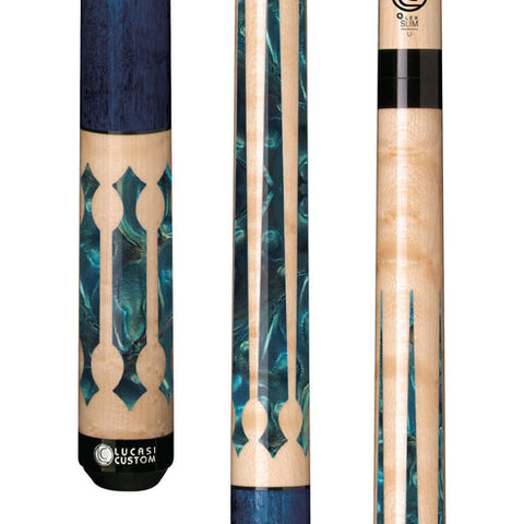 Lucasi Custom LZC22 Natural Birdseye/Teal Stained Curly Maple Wrapless Cue