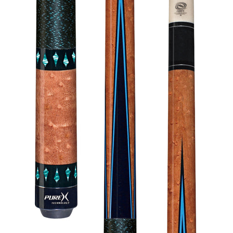 Pure X HXT30 Birdseye Maple & Black/Turquoise Points Cue with Black Linen Wrap 19 oz