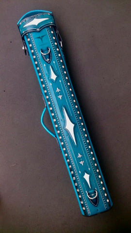 Volturi Brogue 1 Genuine Leather Hand Tooled Leather Cue Case Full Turquoise 4x8