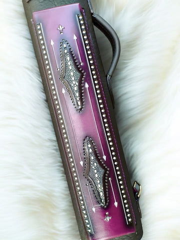 Volturi Brogue 1 Genuine Leather Hand Tooled Leather Cue Case Purple/Black Sting Ray Accents 4x8
