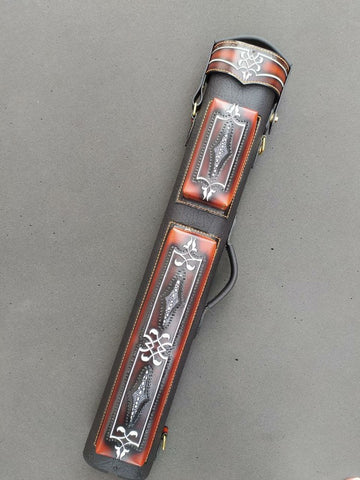 Volturi Brogue ll Genuine Leather Hand Tooled Leather Cue Case Black/Tan Sting Ray Accents 4x8