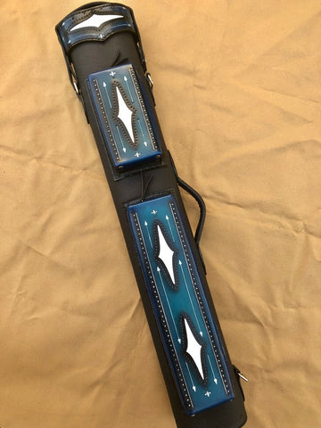 Volturi Brogue 1 Genuine Leather Hand Tooled Leather Cue Case Black/Blue 4x8