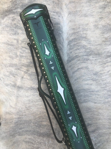 Volturi Brogue 1 Genuine Leather Hand Tooled Leather Cue Case Black/Green 4x8